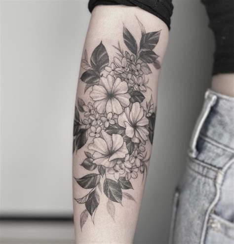 february birth flower tattoo black and white